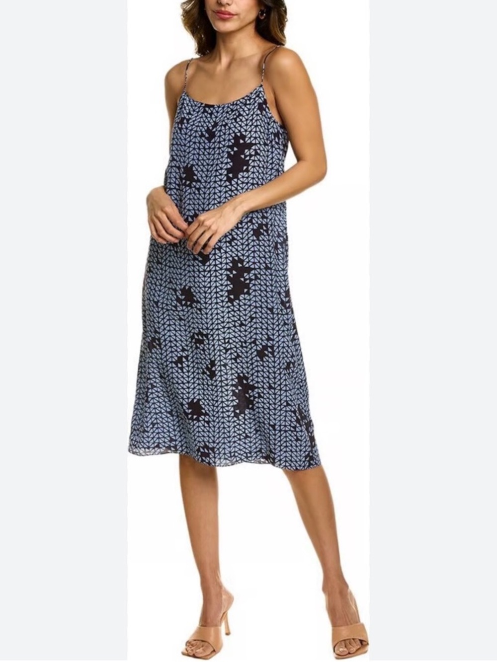 Theory Women's Blue Tile Print Silk Slip Dress Size small